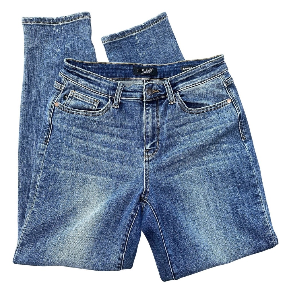 Judy Blue Boyfriend Fit Jeans Mid-Rise Distressed Splatter Wash Sz 5/27 Stretch